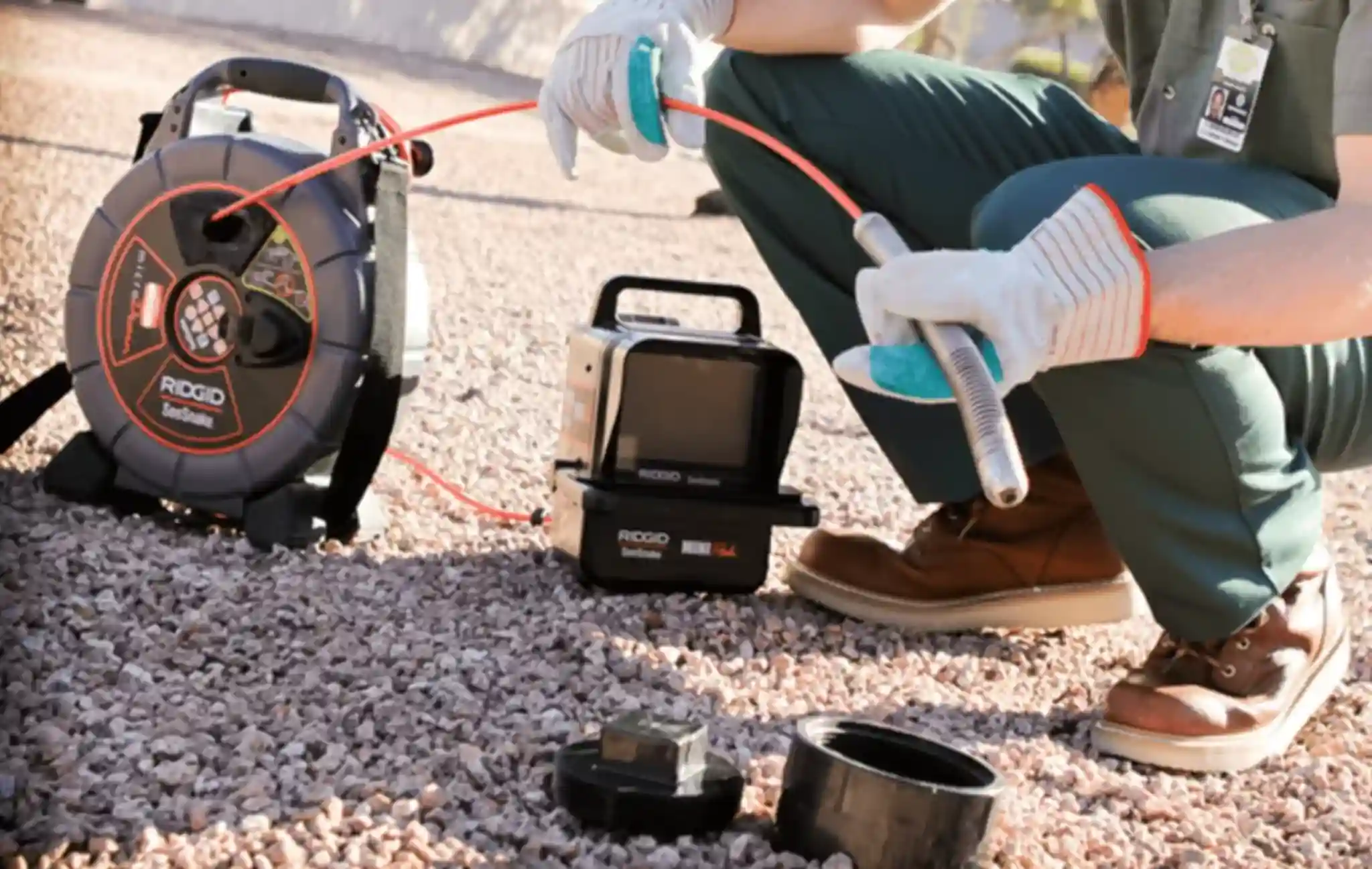 Sewer camera equipment setup for inspection